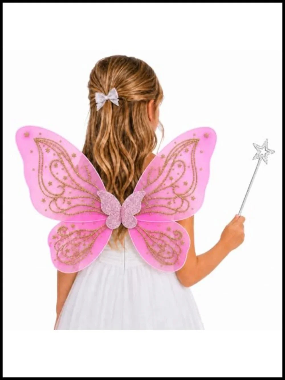 Kids Fairy Costume Wings with Wand, Adjustable, Halloween Cosplay